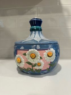 David’s Cookies Cookie Jar Blue Perfume Bottle Daisy Flowers Floral
