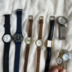 Lot of 8 Vintage Watches — All Running — Swatch, Casio, Anne Klein x2, Ted Lapidus, Bulova, Timex x2