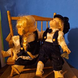 Vintage Kissing Porcelains Dolls With Bench-$40.00