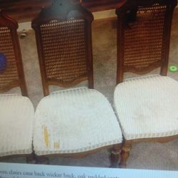 4 Cane Back Wicker Oak Dining Chairs Each
