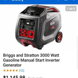 3000 watts brigg and Stratton generator $890