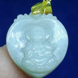 Burmese type A Jadeite Jade Pendant Lucky Buddha Heart.