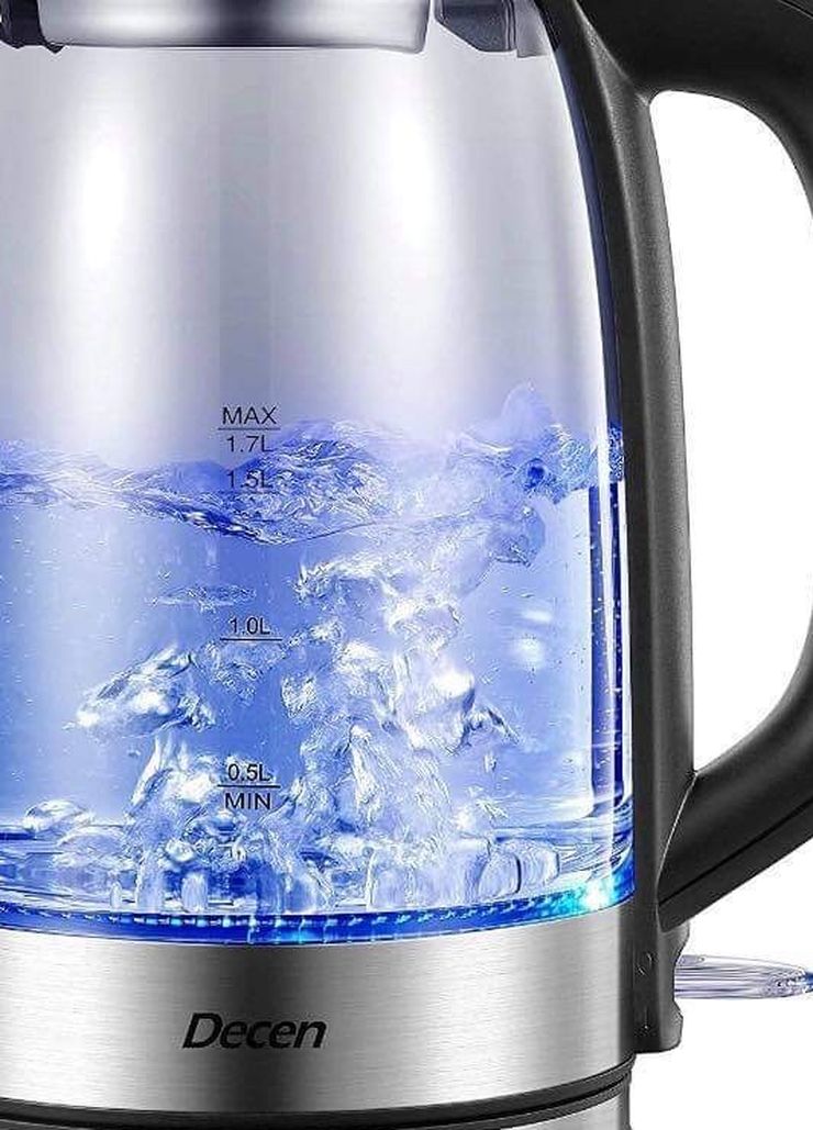 Electric Kettle, Decen 1500W Glass Electric Tea Kettle with Speedboil Tech, 1.7L (8 Cups) Water Kettle with LED Light, Auto Shut-Off And Boil-Dry Prot