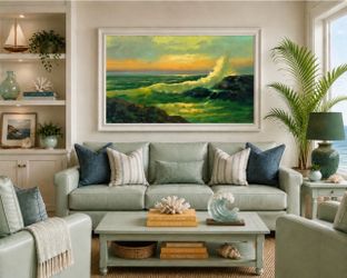 Large Original Oil Painting by Cesar Buenaventura – Dramatic Ocean Seascape Sunset – Framed – 40” x 27”