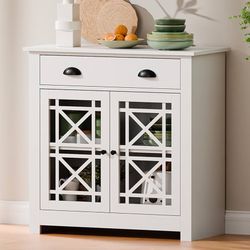 Sidebord Buffet Cabinet with Storage Kitchen Small Cabinet with Doors and Adjustable Shelf, Accent Cabinets for Living Room, 14.5" D x 31.4" W x 31.4"