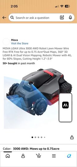 Robot Lawn Mower MOVA LiDAX Ultra 3000 AWD 4G 0.75 Acre RTK Wire Free Maps