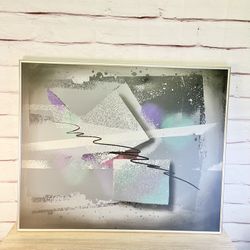 Large 90's Post Modern Abstract Painting Grey Purple