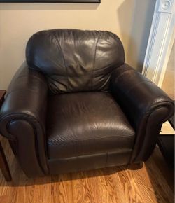 Dark Brown Overstuffed Leather Armchair