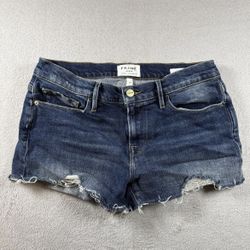 FRAME Le Cutoff Jean Shorts Women’s 27 Blue Denim 3" Festival Distressed #2790