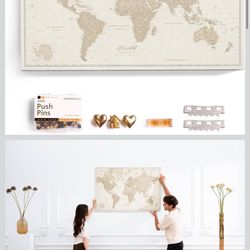 Canvas World Map with Cork Pin Board 17A/18A