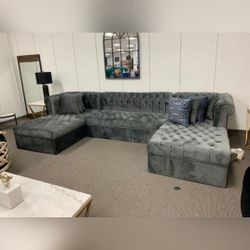 Lauren Gray Velvet Double Chaise Sectional