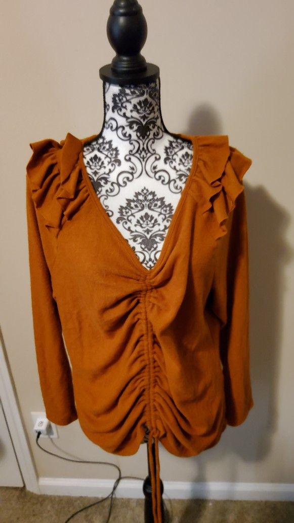 Perfectly Priscilla Ruffled V-Neck Ruched Top Size 3XL
