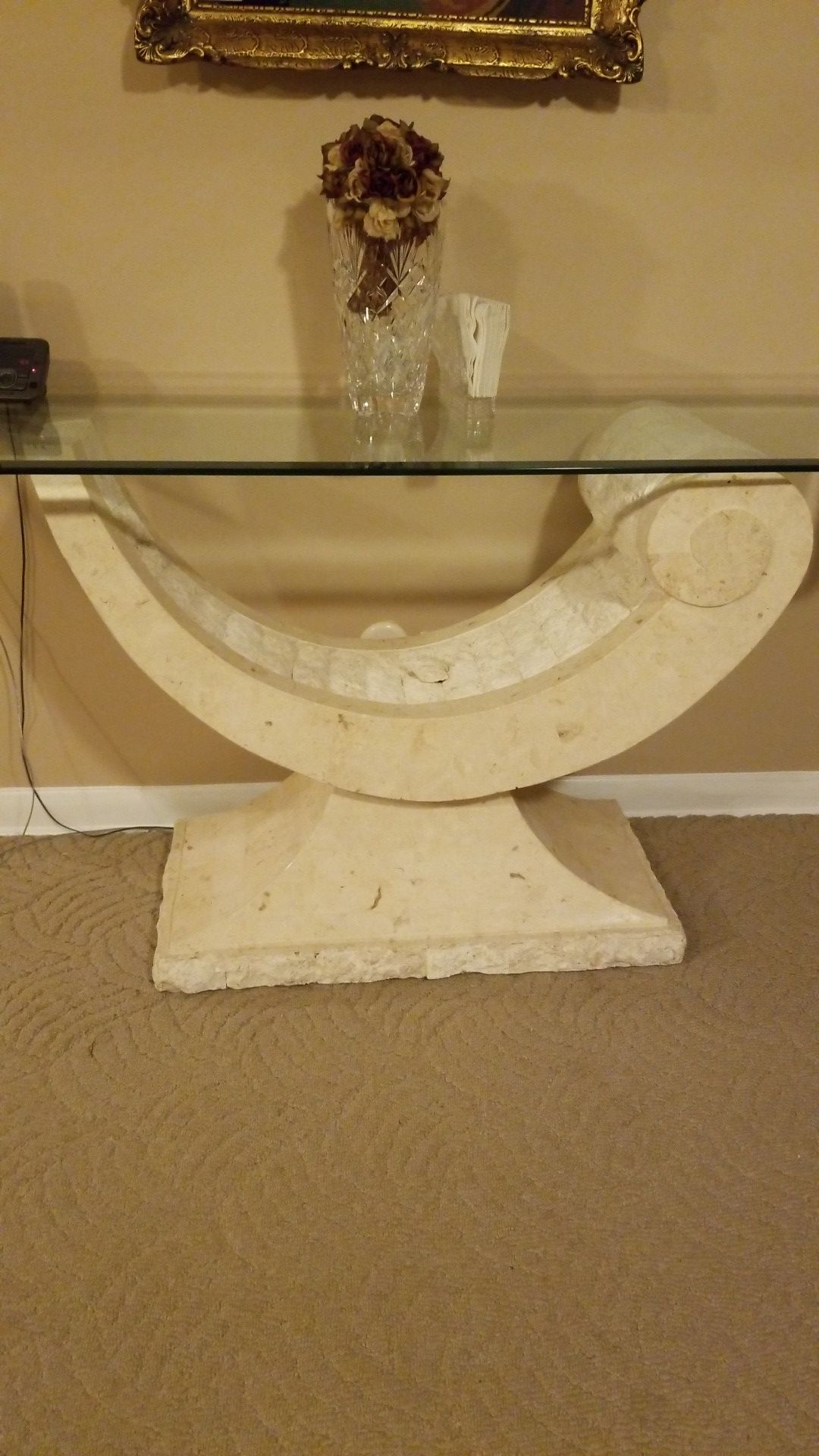 Three piece living set, coffee table, dining room and sofa table