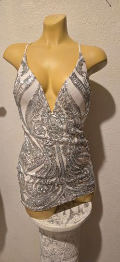 Mini dress  small! Silver stretch  lace up