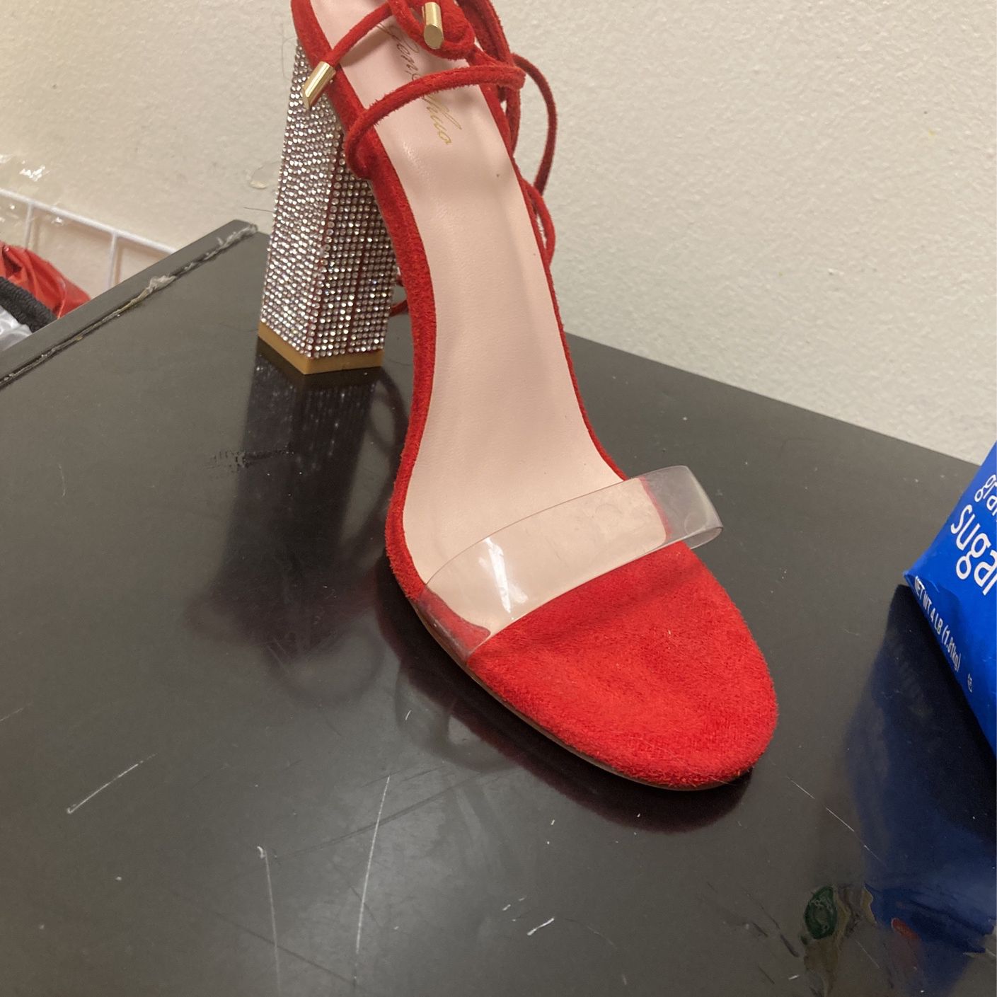Red Blinged Out Block Heels 