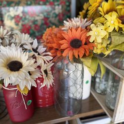 Farmhouse Home Decor Vases Canister Flowers Artificial Plants Sunflowers 