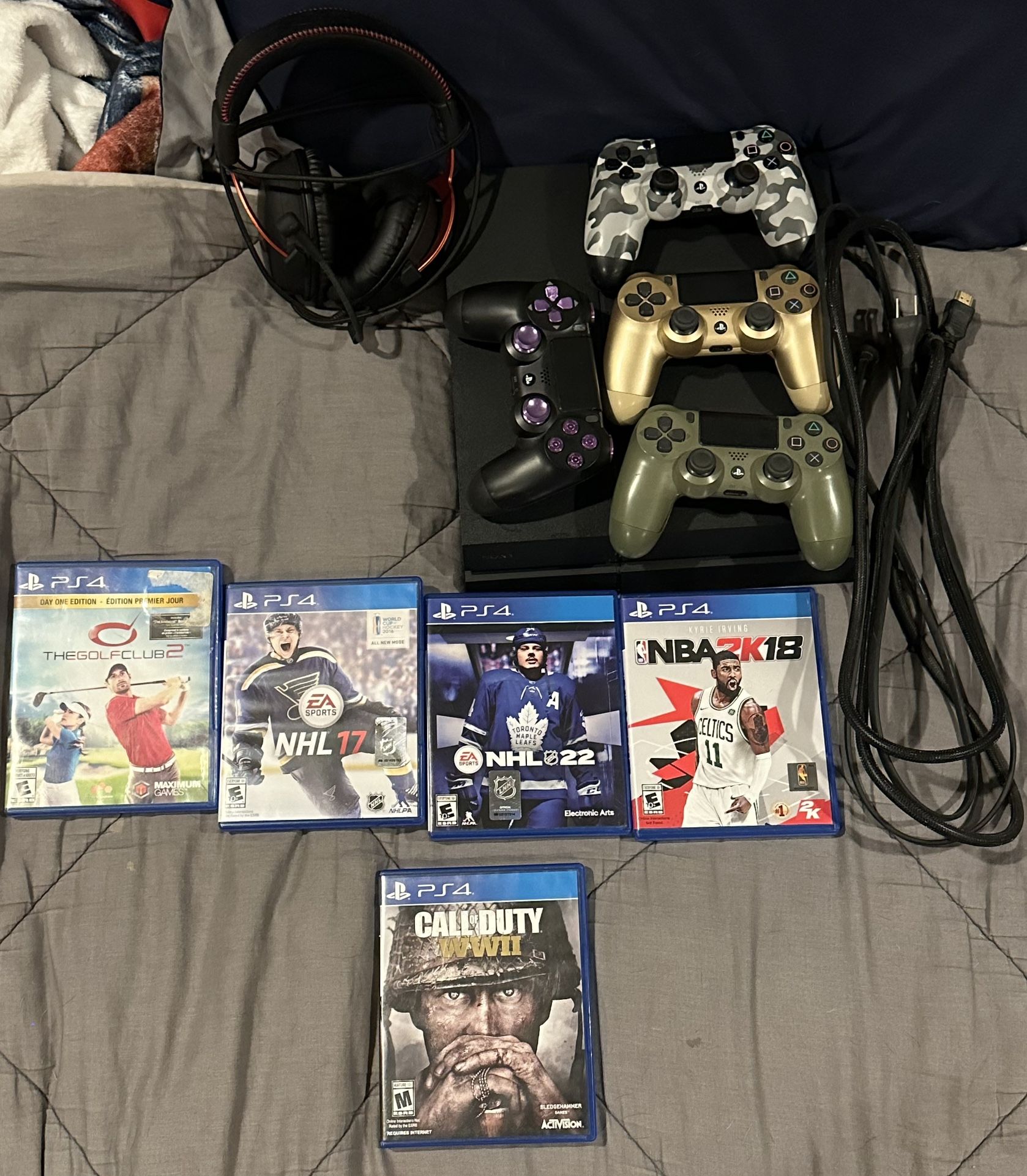 Ps4 console with cables , Games, Headset, Controllers 