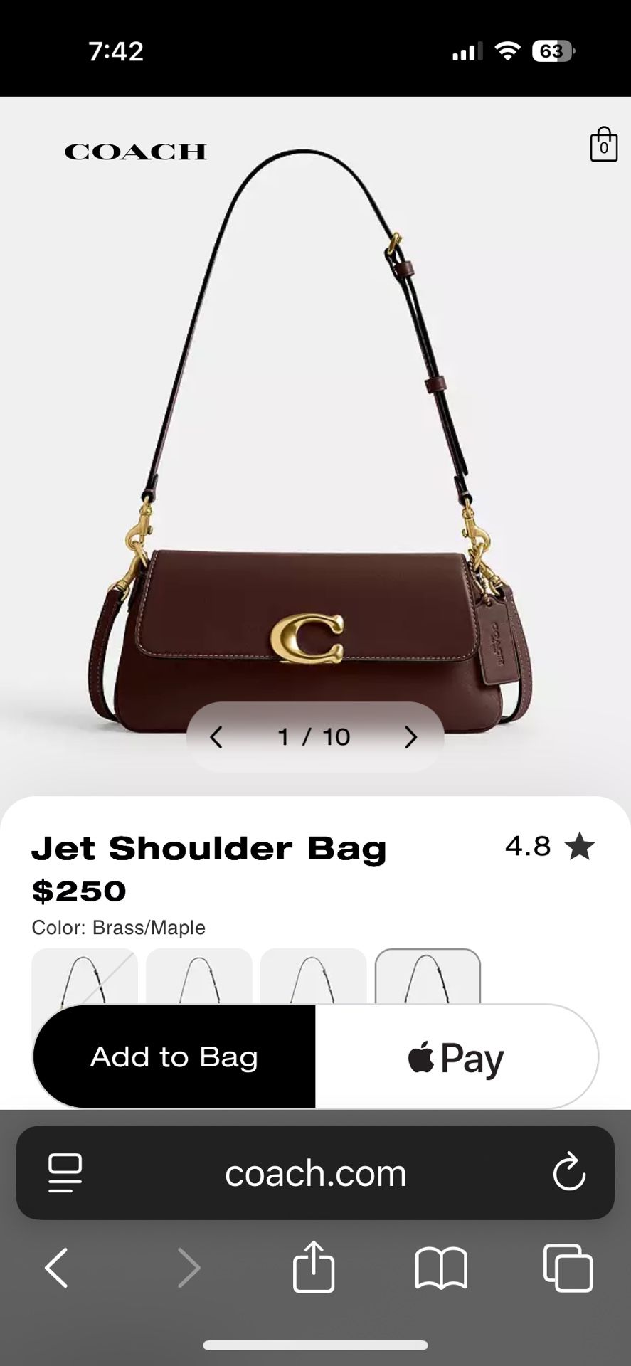 COACH JET SHOULDER BAG/ CHERRY CHARM
