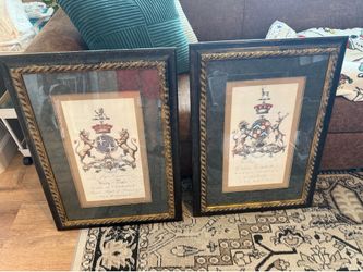 (2) framed family crest pictures