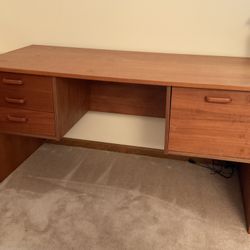 solid teak wooden desk with drawers and filing cabinet