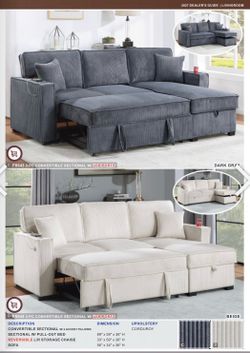 $380 . 2-P Convertible Sectional  Sleeper Sofa W/ Cupholder Sofa Storage & USB Ports  89”x 59”X36”H