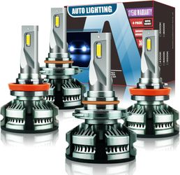 9005/HB3 H11 Bulbs Combo H8 H9 Fog Bulb, 600% Super Brightness 200W 40000LM H11 and 9005 Powersports Light Bulbs 6000K, Pack of 4