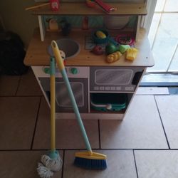 Small Kid Kraft Play Kitchen With New Broom And Mop From Target $35 Obo
