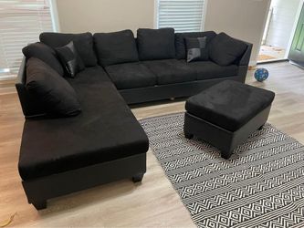 🔥 Brand new black L shape sectional sofa/Couch W/ chaise & opt storage ottoman | Pay After Delivery 🚚