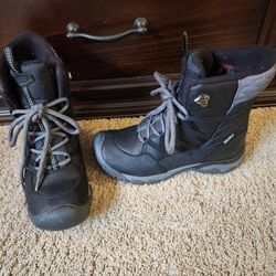 Women Keen Black Leather Winter Snow Boots Rain