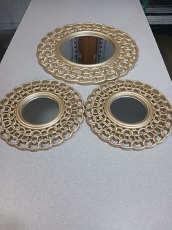Set of 3 Round Gold Chain-Link Wall Mirrors
