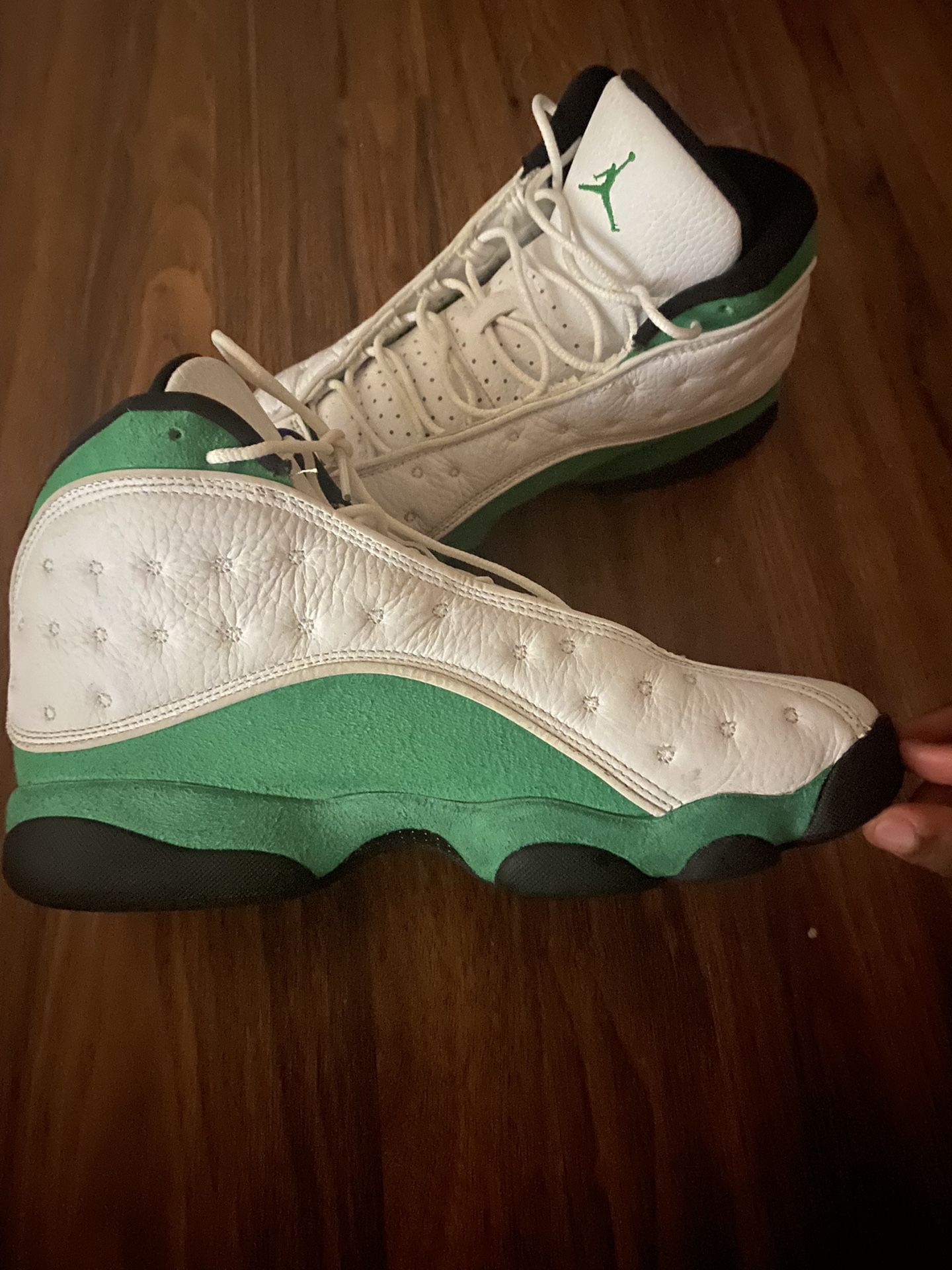 White Lucky green Jordan 13s
