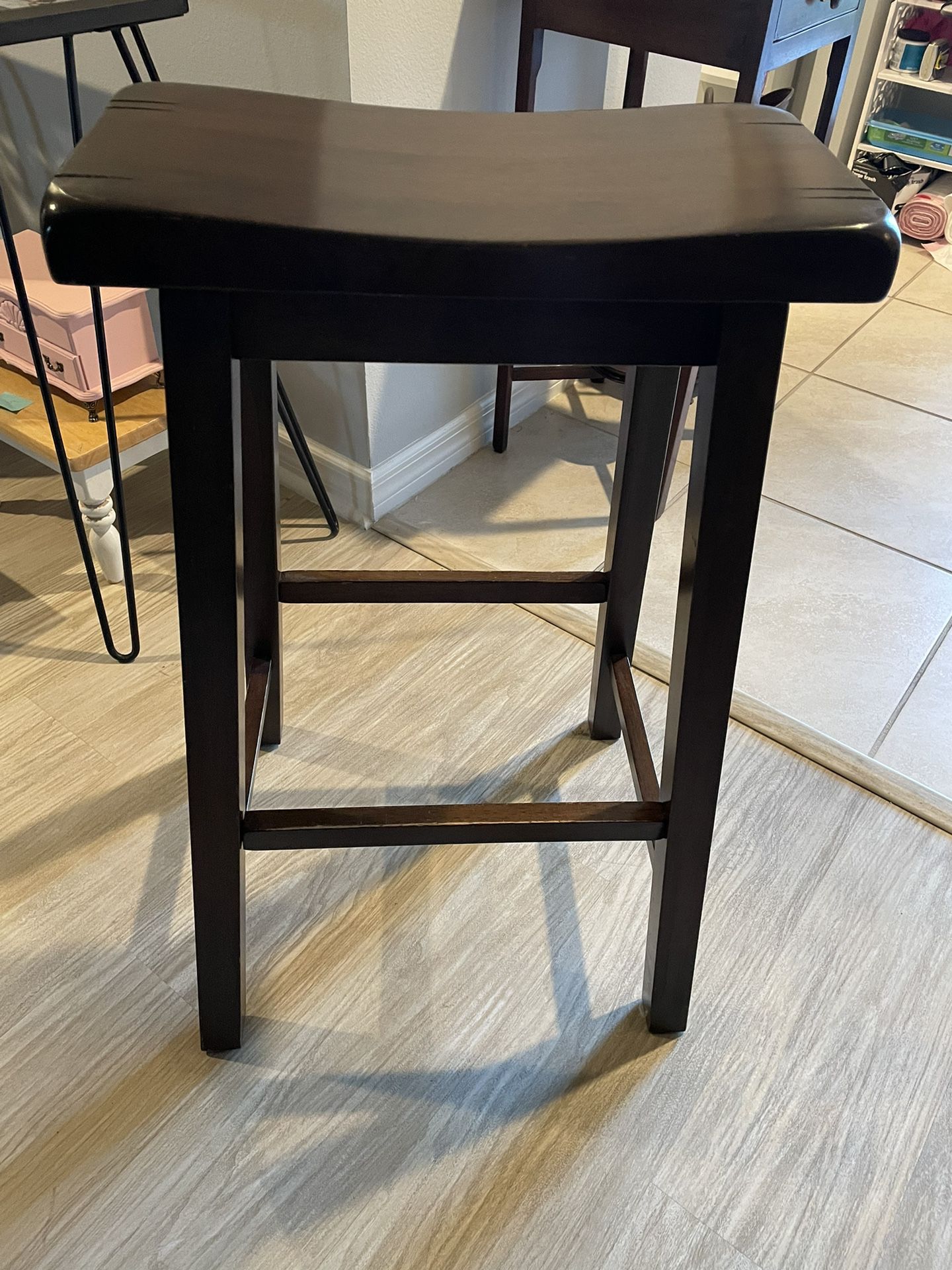 High Wood Stool 29” Saddle Seat Chair