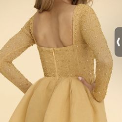Olympia Plunge Neck Tulle Mini Dress in Gold