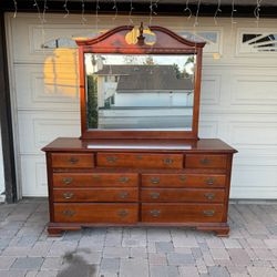 Ethan Allen Solid Cherry Wood Chest- Dresser With Mirror