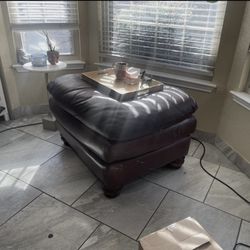 Designer Oversized Genuine Leather Ottoman — RH / Pottery Barn Quality