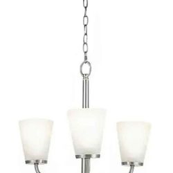 Hampton Bay Helena 19 in 3-Light Brushed Nickel Hanging Chandelier with Frosted Glass Shades