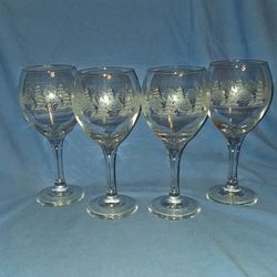 White Christmas Tree Wine Glasses Set Of 4