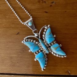 Vintage Sterling Silver  Turquoise Necklace