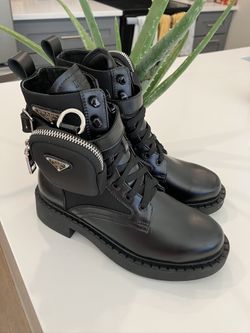 Prada Brushed-Leather and Re-Nylon Boots
