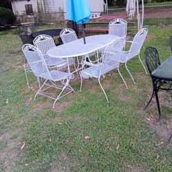 Wow 9 Piece Wrought Iron Patio Furniture  In  Door Out Door Its All Good Up For Grabs.