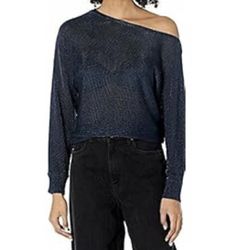 Guess Women's Long Sleeve Catrina Off the Shoulder Lurex FiberMetallic Cord Sweater