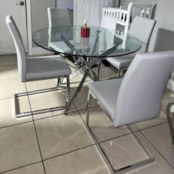 Complete Dining Set Grey, Juego De Comedor Gris De Cristal 