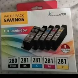 Canon PGI-280/CLI-281 Pigment Black, Black, Cyan, Yellow, Magenta Original Ink Cartridges, Pack Of 5