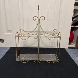 Vintage Hollywood Regency Twisted Wrought Iron 2-Tier Wall Shelf – Gold Gilt