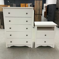 White 5 Drawer Dresser & 1 Matching Nightstand 