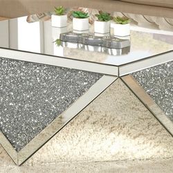 Brand New Glam Geometric Styled Mirror Coffee Table with Faux Diamonds