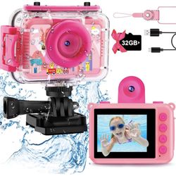 Pool Toy & Kids Underwater Camera - 99FT Waterproof Kid Action Camera 1080P Video&20MP Photo with Flip Lens, Includes 32GB Card for Diving Swimming Be