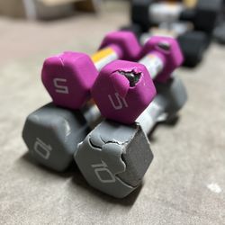 Pair of 5 and 10lb neoprene dumbbells