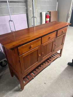 Ethan Allen Cherry Wood Sideboard Buffet with Wine Rack
