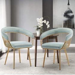 4 New Mid Century Modern Upholstered Dining Chair Set of 4 with Metal Legs...